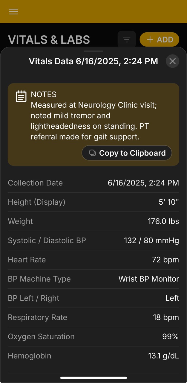 Vitals Detail Page (DOS 06.16.2025 Specs)